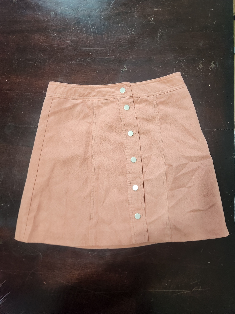 H&M Button-Front Mini Skirt in Dusty Pink